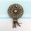 Picture of Vintage Hobe Gilt Brass & Blue & Green Rhinestone Brooch/Pendant With Tassels