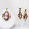 Picture of Mid Century Victorian Revival 10k Rose & Yellow Gold, Pearl & Carved Stone Cameo Earring & Pendant Set