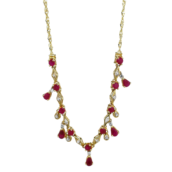 Picture of 14K Yellow Gold Ruby & Diamond Dangle Necklace