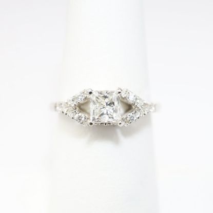 Picture of 14k White Gold & Platinum Square Brilliant Cut & Diamond Cluster Accent Engagement Ring