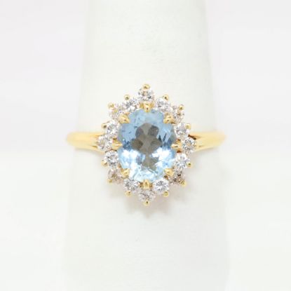 Picture of 1.60ct Aquamarine ring, Diamond Halo, 14k Yellow Gold
