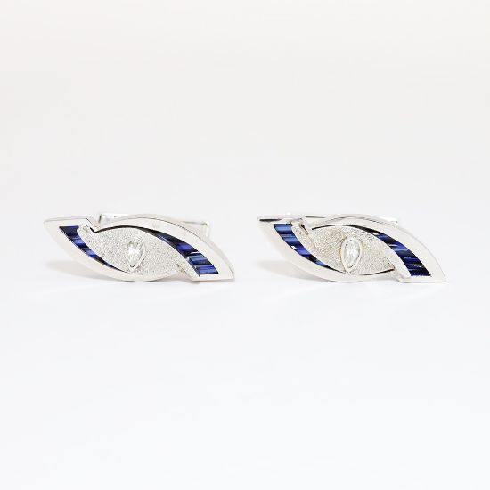 Picture of 14k White Gold, Diamond and Synthetic Sapphire Cufflinks