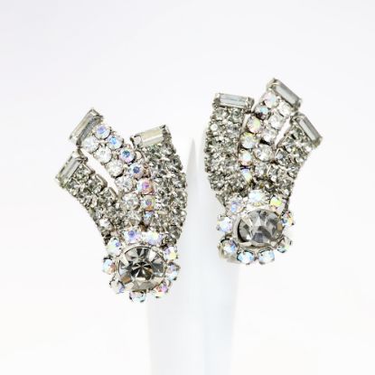 Picture of Vintage Signed Hobé Clear, Grey & Aurora Borealis Rhinestone Shooting Star Clip-On Earrings