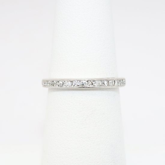 Picture of 14k White Gold & Diamond Eternity Wedding Band with Milgrain Edges