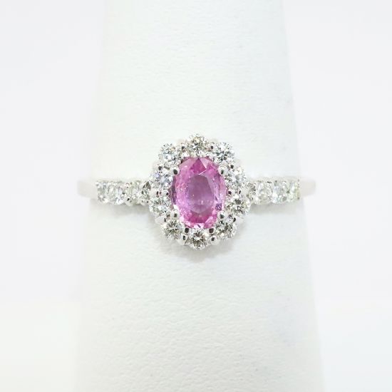 Picture of 14k White Gold & Oval Cut Pink Sapphire Ring with Diamond Halo