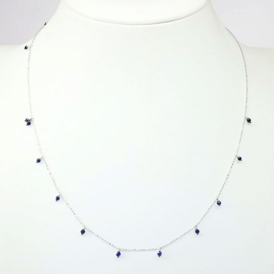Picture of Adjustable 14k White Gold Necklace with Round Blue Sapphire Bead Stations