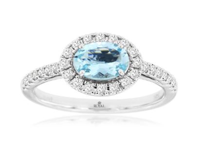 Picture of Diamond and Aquamarine 14k White Gold Ring
