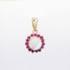 Picture of Vintage 14k Yellow Gold & Moonstone Cabochon Pendant with Ruby Halo