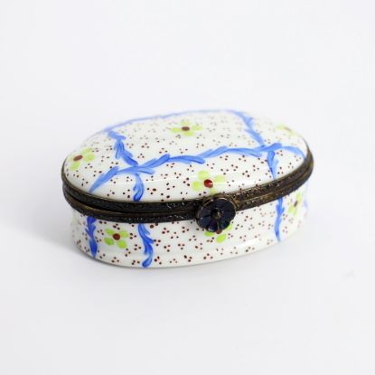 Picture of Vintage Traditional Limoges Porcelain Trinket Box with Green & Blue Flower Motif