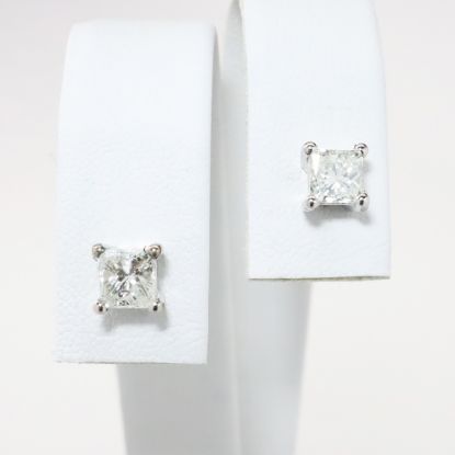 Picture of 14k White Gold & Square Brilliant Cut Diamond Solitaire Stud Earrings