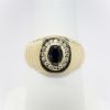 Picture of 14k Yellow Gold & Oval Cut Sapphire Men's Ring with Diamond Halo 