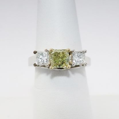 Picture of 14k White Gold & Princess Cut Fancy Yellow Diamond Engagement Ring 