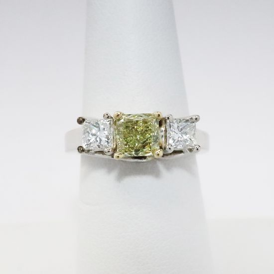 Picture of 14k White Gold & Princess Cut Fancy Yellow Diamond Engagement Ring 