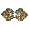 Picture of Antique William B. Kerr Gilt Sterling Silver Cherub 2-Piece Belt Buckle with Purple Czech Glass Accents