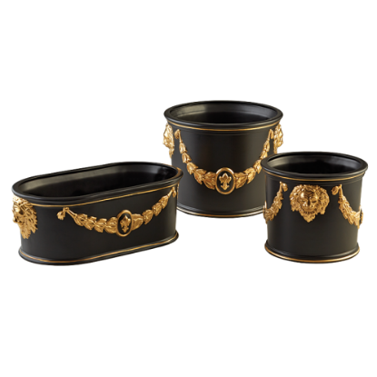 Picture of Mottahedeh 'Tony Duquette Collection' Large Round Cachepot in Black & Gold
