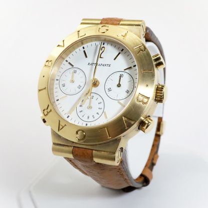 Picture of Bvlgari 18k Yellow Gold & Leather 'Rattrapante' Men's Watch 