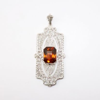 Picture of Antique Art Deco Era 14k White Gold Filigree & Citrine Pendant