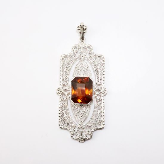 Picture of Antique Art Deco Era 14k White Gold Filigree & Citrine Pendant