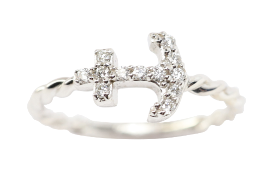Picture of Nemati 14k White Gold & Diamond Anchor Ring with Twisted Band