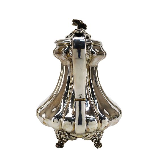 Picture of Antique 1827 English Sterling Silver Coffee Pot with Flower Finial & Shell & Flower Feet by Waterhouse & Son, Birmingham