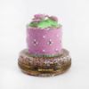 Picture of Limoges Porcelain Chocolate Anniversary Cake with Pink Icing Trinket Box with Bride & Groom Inside