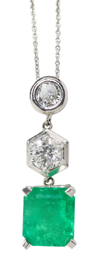 Picture of Exclusive Platinum, 5.23ct Emerald & Diamond Pendant Necklace
