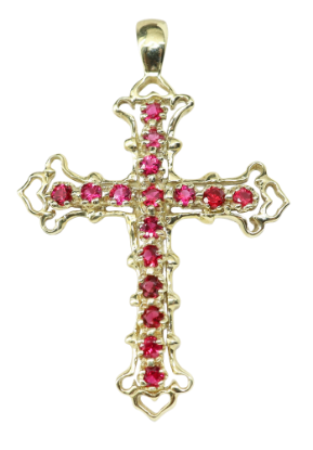 Picture of 2.50ct Ruby Cross Pendant in 14k Yellow Gold