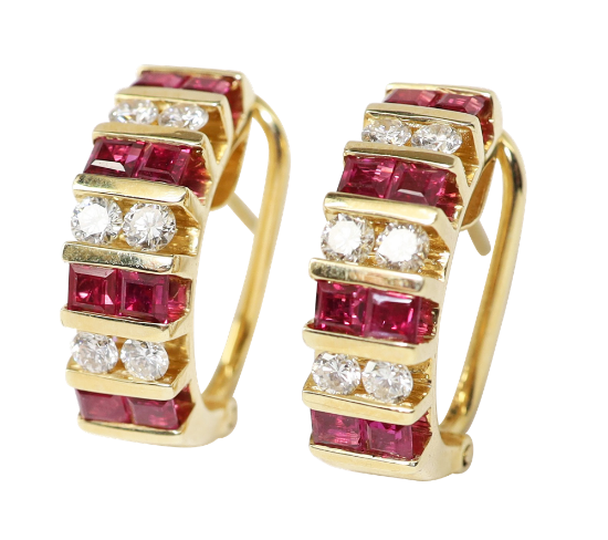 Picture of 14k Yellow Gold Ruby & Diamond Earrings
