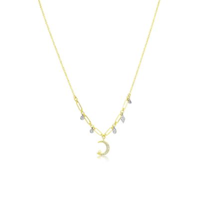 Picture of 14k Yellow Gold Diamond Moon and Star Necklace