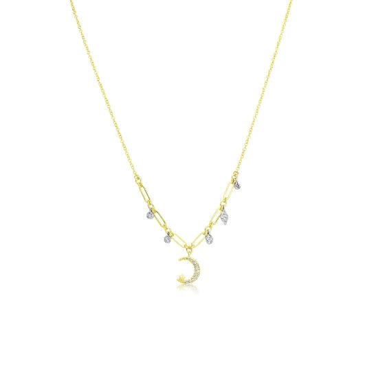 Picture of 14k Yellow Gold Diamond Moon and Star Necklace