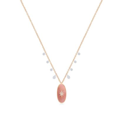 Picture of 14k Yellow Gold Diamond & Pink Opal Starburst Necklace