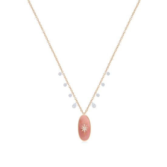 Picture of 14k Yellow Gold Diamond & Pink Opal Starburst Necklace