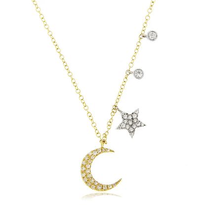 Picture of 14k Two-Tone Gold Moon & Star Diamond Necklace