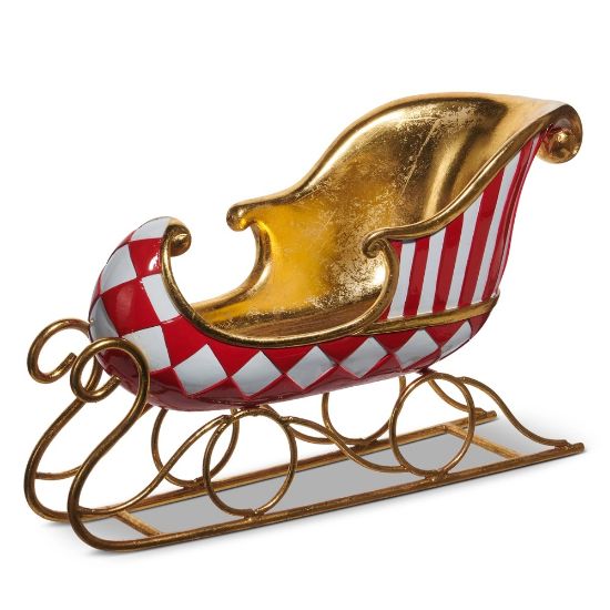 Picture of Red, Gold & White Patterned Sleigh Decoration