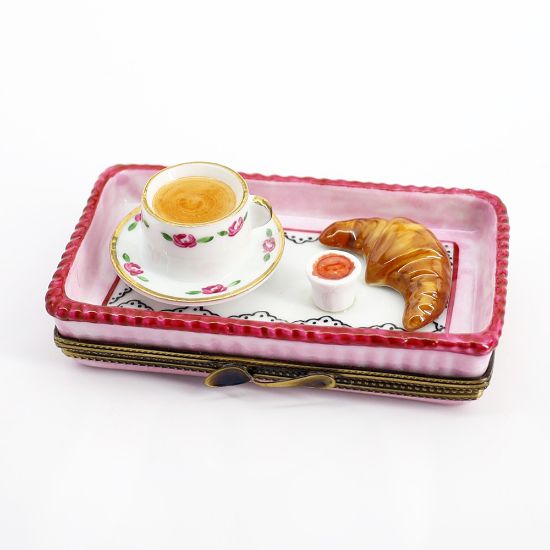 Picture of Limoges Porcelain Breakfast Tray with Tea, Croissant & Jam Trinket Box