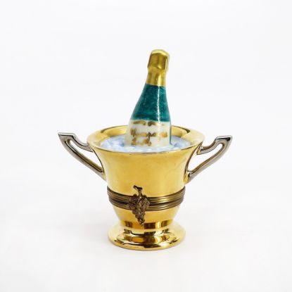 Picture of Limoges France Champagne Bottle in Golden Ice Bucket Trinket Box