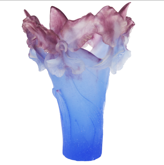 Picture of Daum Orchid Amethyst Pate de Verre Flower Vase 