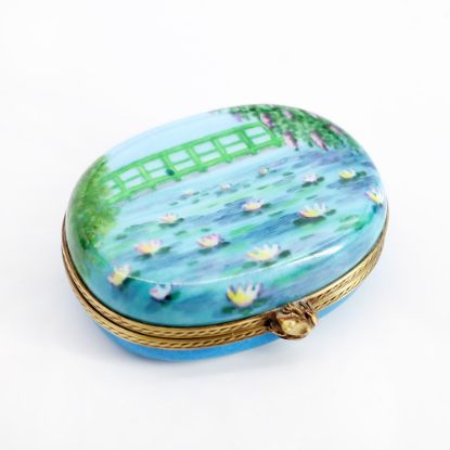 Picture of Limoges Porcelain Monet's Japanese Bridge & Waterlilies Trinket Box 