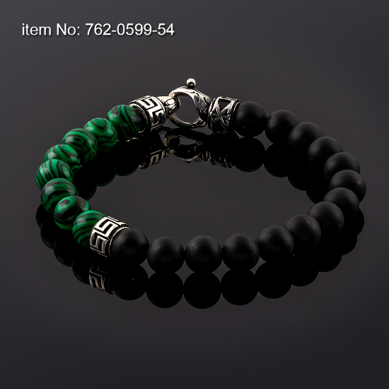 Picture of AXION Sterling Silver Greek Key Malachite & Onyx Bead Bracelet