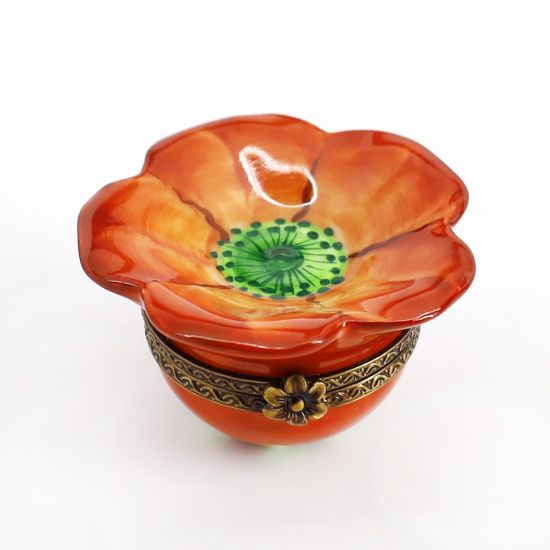 Picture of Limoges Porcelain Single Poppy Flower Blossom Trinket Box 