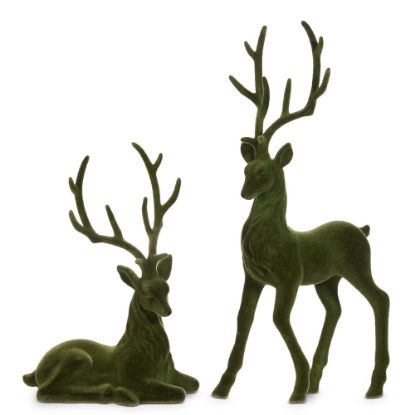 Picture of Green Flocked Christmas Deer Pair