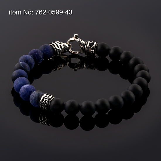 Picture of AXION Sterling Silver Greek Key Onyx & Lapis Lazuli Bead Bracelet