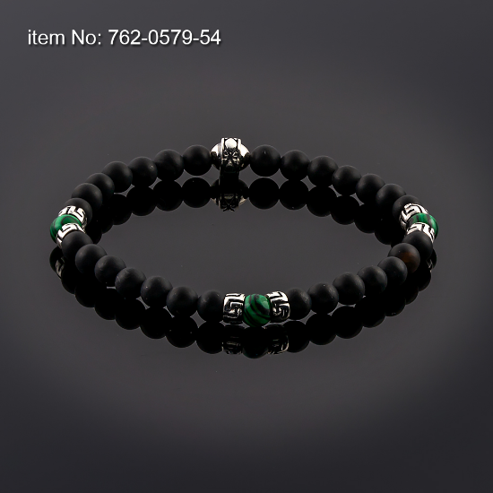 Picture of AXION Sterling Silver, Polished Onyx and Malachite Beaded Bracelet