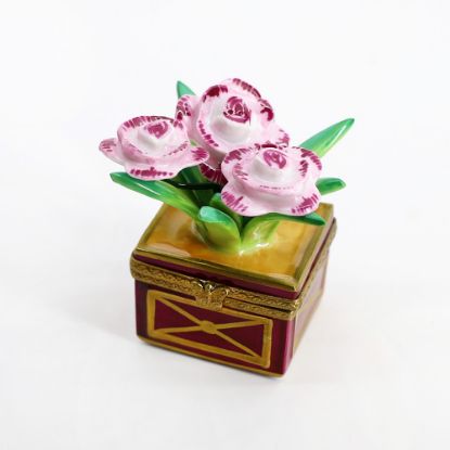 Picture of Limoges Porcelain Potted Pink Roses Trinket Box