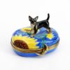 Picture of Limoges Porcelain Black & Tan Chihuahua on Van Gogh Inspired Stars & Sunflowers Trinket Box 