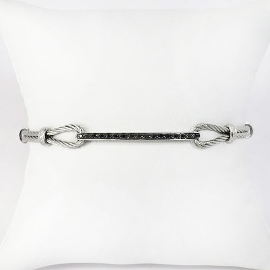 Picture of Stainless Steel and 18k White Gold Black Diamond Bracelet