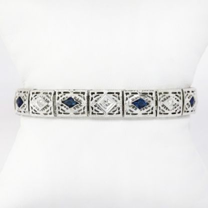 Picture of Art Deco 14k White Gold Filigree Diamond and Sapphire Bezel Set Bracelet