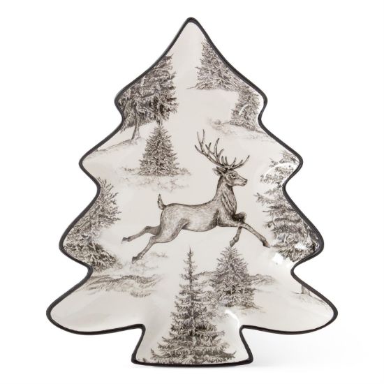 Picture of Black & White Reindeer Toile Tree Shaped Tray