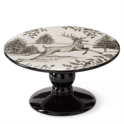 Picture of Black & White Reindeer Toile Footed Cake Stand