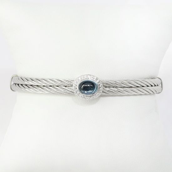 Picture of Stainless Steel and 18k White Gold, Blue Topaz and Diamond Bezel Set Bracelet
